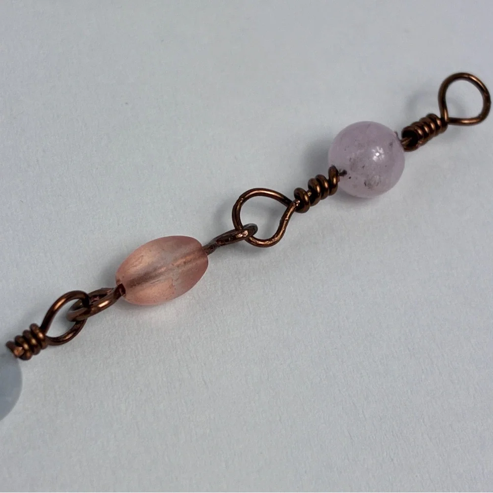 Handmade Morganite Bead Bracelet Pastel Multicolor Glass Semi Precious Stones